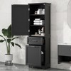 Akoasm 68.4 in. H Freestanding Bathroom Storage Cabinet with Two Drawers and Adjustable Shelves-Black - 2 of 4