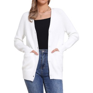 Allegra K Women Long Knit Button Down Open Front with Pockets Casual Spring Fall Winter Cardigan Sweater - 1 of 4