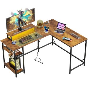 GALAXHERO 60 Inch L-Shaped Gaming Desk with Power Outlets & LED Lights, Corner Desk with Hook, Convertible Office Desk for Bedroom - 1 of 4