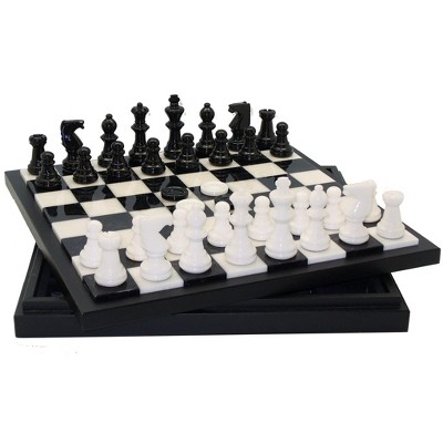 WorldWise Imports Chess Set - Black & White Alabaster Chest