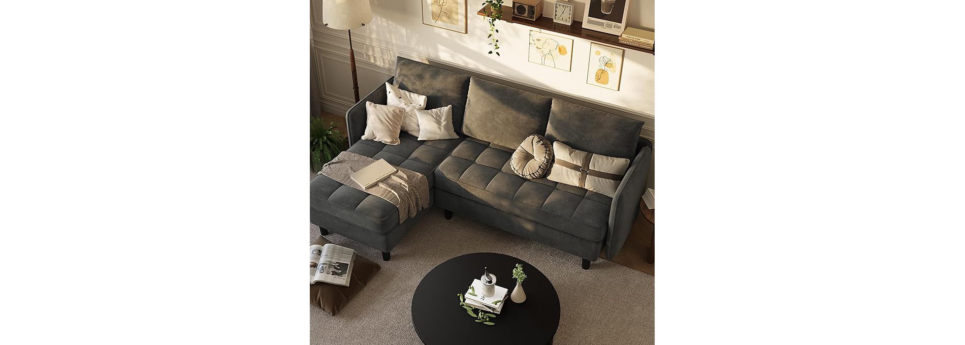 Coucheta Convertible Sectional Collection - L-Shaped Chenille Sofa with Hidden Storage, Reversible Apartment Couch for Small Spaces, Multiple Colors