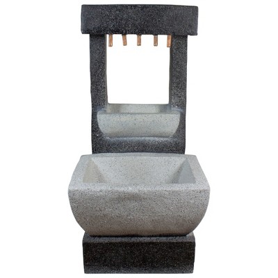 Gray Polystone LED Lighted Rainfall Outdoor Fountain with Planter