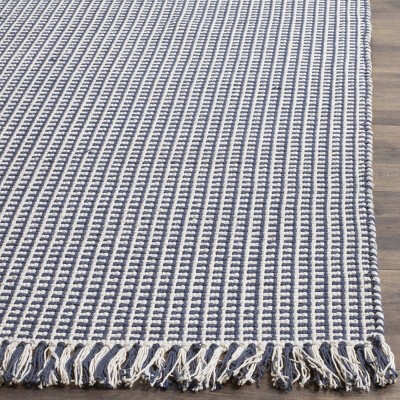 Handwoven Ivory/Navy Cotton Flatweave Area Rug 6' x 9'