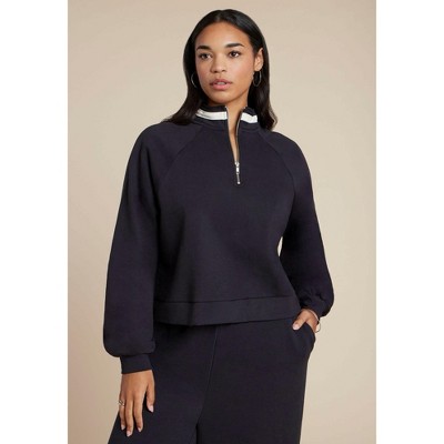 ELOQUII Elements Quarter Zip Stripe Detail Sweatshirt