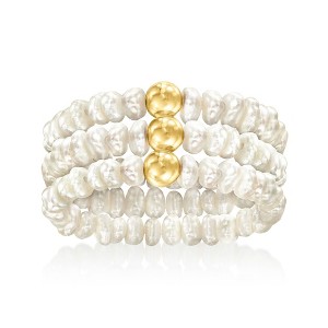 Pure Collection by Ross-Simons 3-4mm Cultured Pearl Jewelry Set: 3 Stretch Rings With 14kt Yellow Gold - 1 of 4