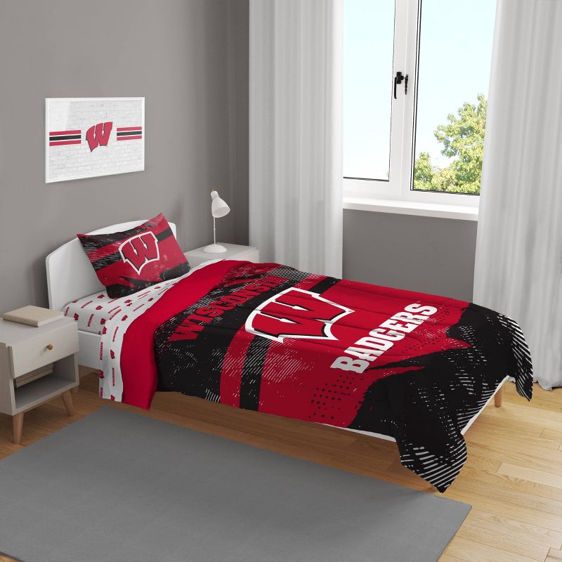 NCAA Wisconsin Badgers Slanted Stripe Twin Bedding Set in a Bag - 4pc, 1 of 4