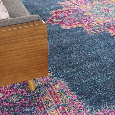 Floral Blue Synthetic 12' x 15' Easy-Care Rectangular Rug