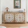 60" Vintage Buffet Sideboard Cabinet with Carved Doors,Antique White Brown Storage Console for Dining Room,Living Room,Entryway-Baofuwish - 3 of 4