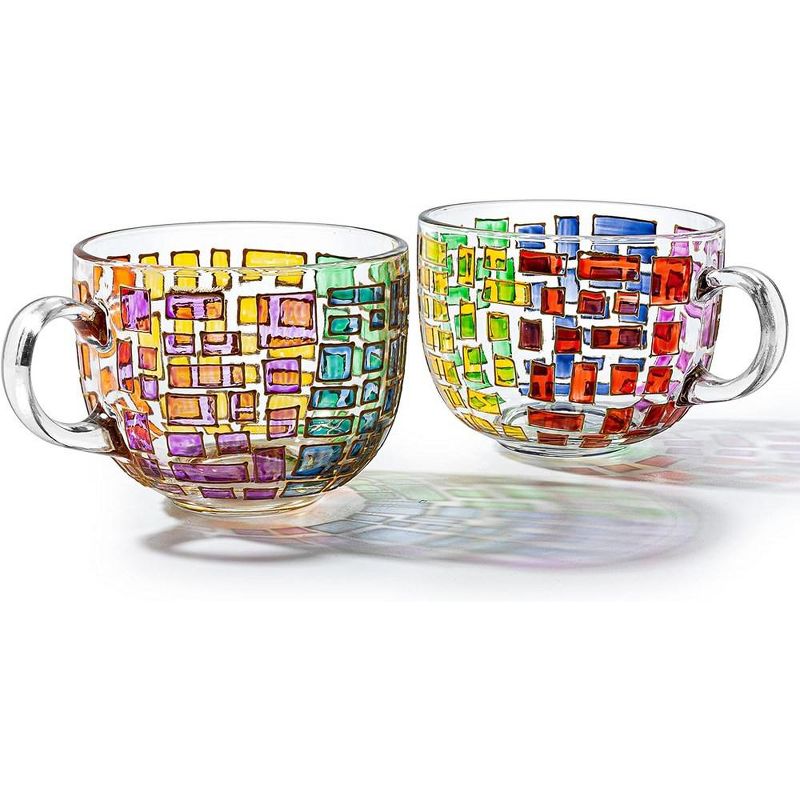 The Wine Savant Hand Painted Renaissance Rectangle Design Drinking Mugs, Beautiful Stained-Glass Pattern, Unique & Stylish Home Decor - 2 pk, 2 of 7