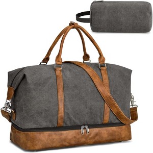 Canvas Weekender Duffel Bag with Shoe Compartment for Men & Women, Overnight Carry-On Travel Tote with Luggage Sleeve - 1 of 4