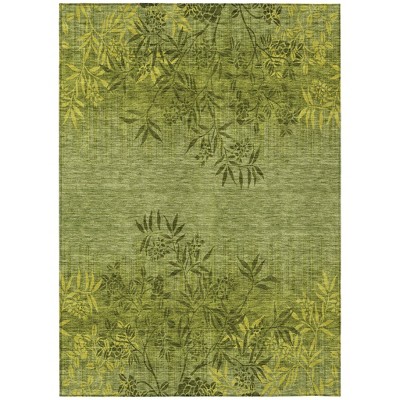 Olive Green And Fern Green Floral Washable Indoor Outdoor Area Rug