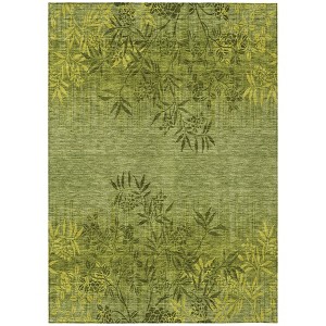 Olive Green And Fern Green Floral Washable Indoor Outdoor Area Rug - 1 of 4