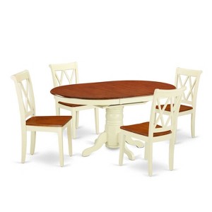 HomeStock 5-Piece Oval Buttermilk & Cherry Finish Solid Wood Top Dining table with 4 Chairs with Cross Back - 1 of 4