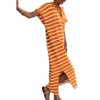 Imily Bela Women's striped dress, striped dress, short-sleeve V-neck knit dress, sexy slit, loose long collared sweater dress - 2 of 4