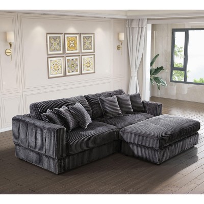 NicBex Couches for Living Room Comfy 3-seat Corner Sofa Corduroy Upholstered Sleeper Sofa Couch with Deep Seat& 6 Pillows