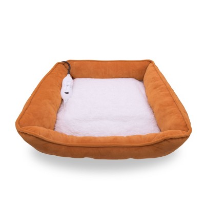 Pet Genius Heated Rectangle Pet Bed - White and Orange