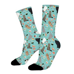 Cat Sushi Women Printed Crew Socks Funny Funky Socks Soft Polyester Novelty Gifts for Artists Men - 1 of 1