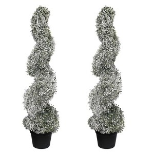poetree 3ft / 4ft Artificial Snow-Flocked Spiral Topiary Tree with Planter,Christmas Trees for Indoor and Outdoor, Boxwood or Cedar,Set of 2 - 1 of 4