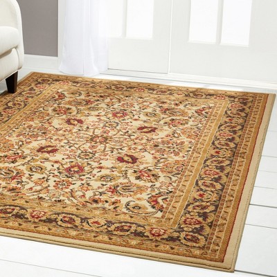 Ivory and Beige Ornate Damask Area Rug, 5'2" x 7'2"