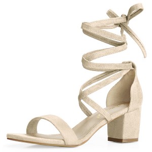 Allegra K Women's Solid Open Toe Lace Up Padded Insole Mid Chunky Heeled Sandals - 1 of 4