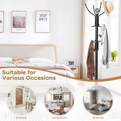 Black Metal Freestanding Coat Rack with Umbrella Stand