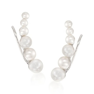 Ross-Simons 3-6mm Cultured Pearl Ear Climbers in Sterling Silver