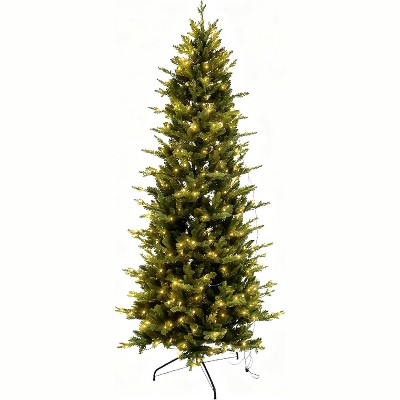 7.5FT Pre-lit Artificial Christmas Tree with 350 Warm White LED Lights & 1573 Branch Tips & Foldable Metal Base for Holiday Decorations