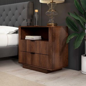 NicBex 15 inch Wide Nightstand with 2 Drawers,Modern Side Table with Storage Space and Open Shelf,Bedside Table for Bedroom,Living Room,Brown - 1 of 4