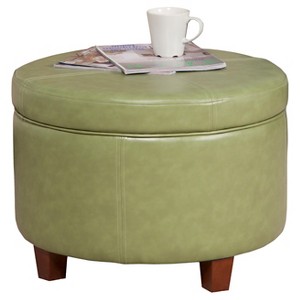Homepop Large Faux Leather Round Storage Ottoman - Moss Green