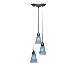 Toltec Lighting Europa 3 - Light Pendant in  Matte Black with 5.5" Fluted Teal Crystal  Shade - 1 of 1