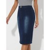 Allegra K Women's Slit Elastic High Waist Below Knee Length Stretch Bodycon Pencil Denim Skirt - image 2 of 4