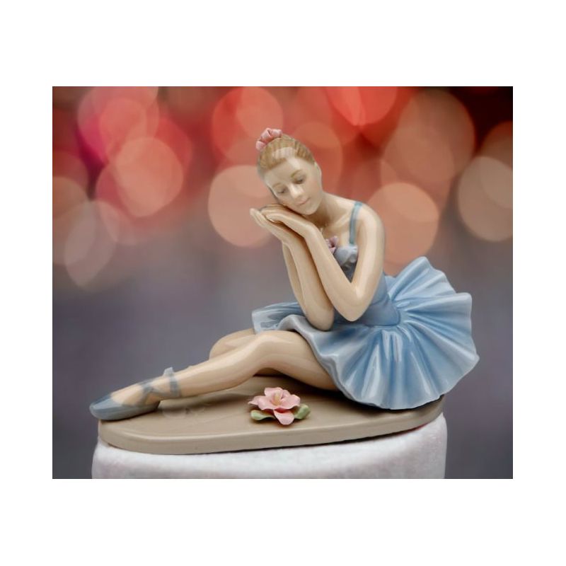 Kevins Gift Shoppe Ceramic Ballerina Dreaming in Blue Dress Figurine, 3 of 4