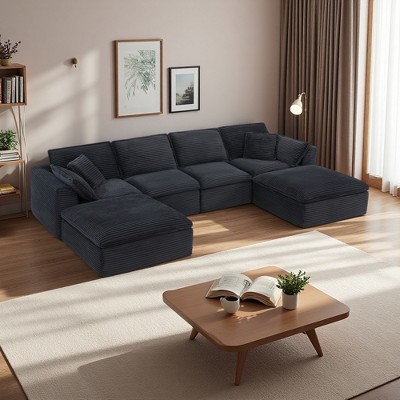 143" U-Shaped Sectional Sofa with Ottomans, Compressed & No Assembly