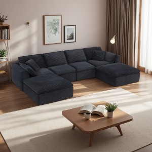143" U-Shaped Sectional Sofa with Ottomans, Compressed & No Assembly - 1 of 4