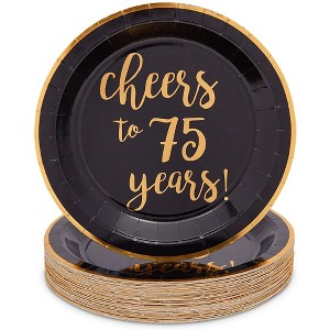 Sparkle and Bash 48 Pack Black Paper Plates for 75th Party, Cheers to 75 Years (9 In) - 1 of 4
