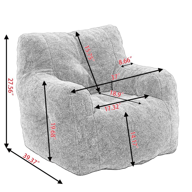 Soft Bean Bag Chairs with Memory Foam, 37" W Teddy/Linen Bean Bag Arm Chair & Fluffy Lazy Sofa 4A - ModernLuxe, 3 of 12