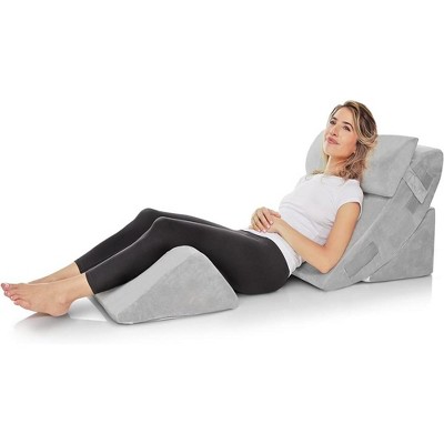 Allsett Health 4 PC Bed Wedge Pillows Set - Orthopedic Memory Foam Wedge Pillow | Multi Angle Relief System for Back and Leg- Machine Washable Grey