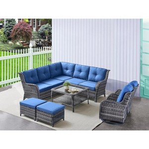 SUGOLD 8 Piece Patio Furniture PE Wikcer Outdoor Furniture Set with Sectional Sofa Swivel Patio Chairs - 1 of 1