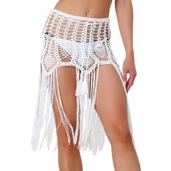 Allegra K Women's Crochet Summer Beach Swimsuit Tassel Cover-Up Skirt