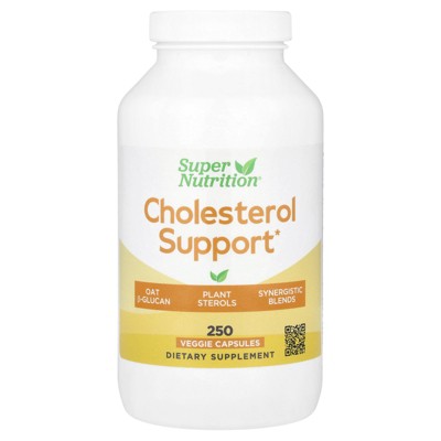 Super Nutrition Cholesterol Support with Oat ß-Glucan Concentrate, Plant Sterols, Veggie & Digestive Blend, 250 Veggie Capsules