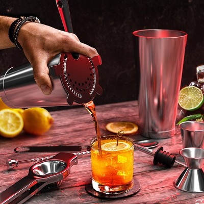 JoyTable 17-Piece Silver Stainless Steel Bartender Kit with Wood Stand