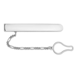 Black Bow Jewelry Rhodium Plated Sterling Silver Engravable Button Chain Tie Bar - 1 of 3
