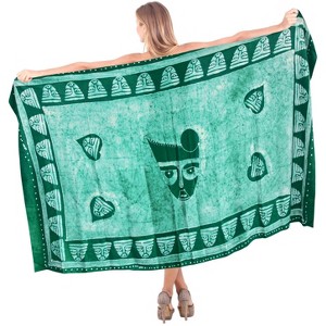 LA LEELA Women's Beach Wrap Bikini Swimwear Cover up Skirt Bathing suit Summer Wraps Sarong Swimsuits for Women One Size Green, Abstract - 1 of 4