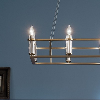Rosalind Brushed Brass 12-Light Linear Chandelier with Polished Nickel Finish