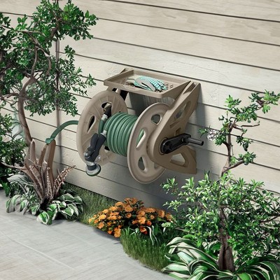 Suncast Taupe Resin Wall Mounted Hose Reel with Tray