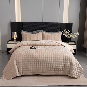 Hachikiko Soft Plush Luxurious Velvet Quilt Set with Pillow Shams, Modern Quilted Bedding for Bedroom & Guest Room Decor - 1 of 4