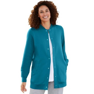 Woman Within Women's Plus Size Fleece Baseball Jacket - 1 of 4
