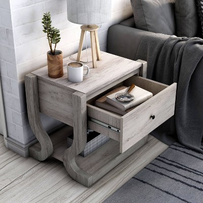 Coastal White Wood Rectangular End Table with Storage Drawer