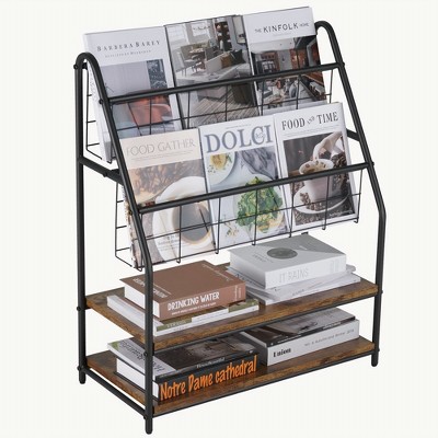 VECELO Small Bookshelf with Metal Frame for Small Spaces, Free Standing