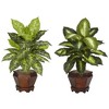 Nearly Natural Dieffenbachia with Wood Vase Silk Plant (Set of 2), Golden - image 2 of 4